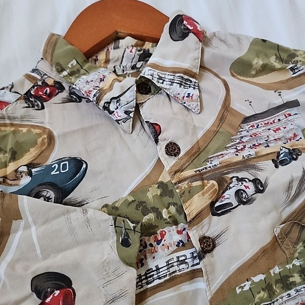 Reyn Spooner Shirt Mens M American Classics Race Cars Button Up Vintage USA